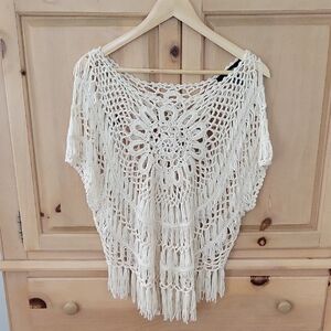 Cream Crochet Fringe Top